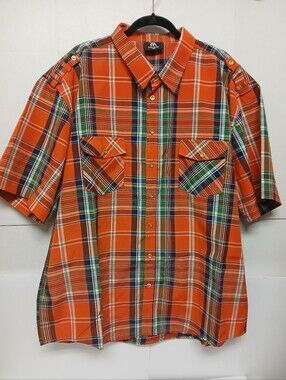 Red Ape Men's Orange Plaid Short-Sleeve Big Shirt Size 3X